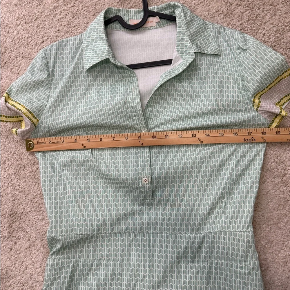 Tory Burch Emmy green pleated cotton stretch shirt dress Sz 4